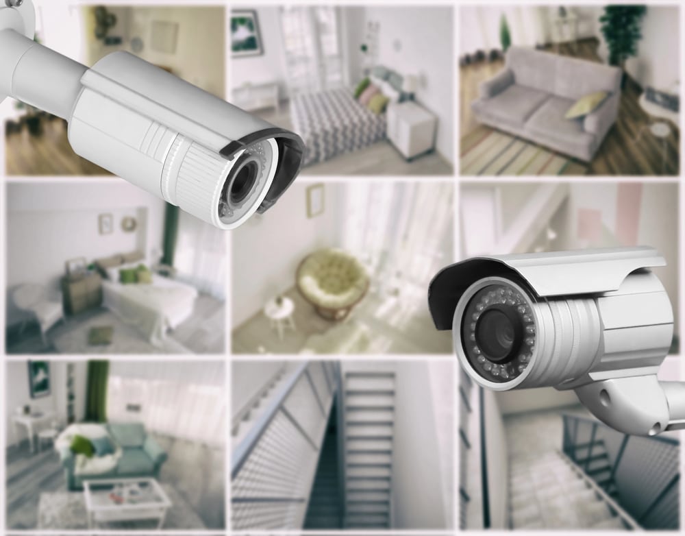 Surveillance screen with multiple indoor camera views for home security