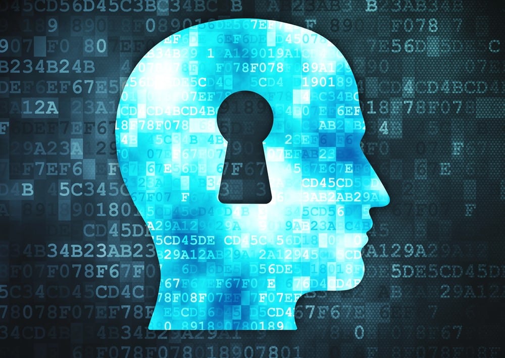Keyhole with blue digital code representing secure business protection